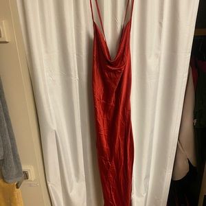 Red midi silk dress